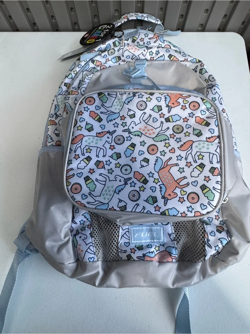 Kids Light Blue Patterned Backpack with Mesh Front Pocket